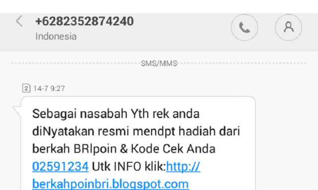 SMS penipuan