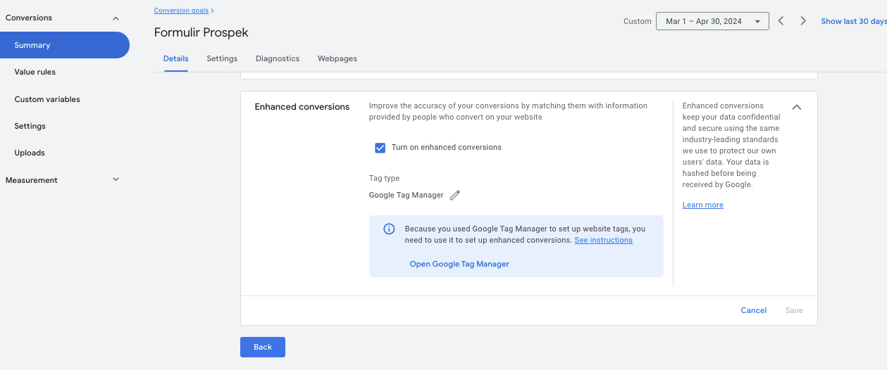 mengaktifkan enhanced conversions