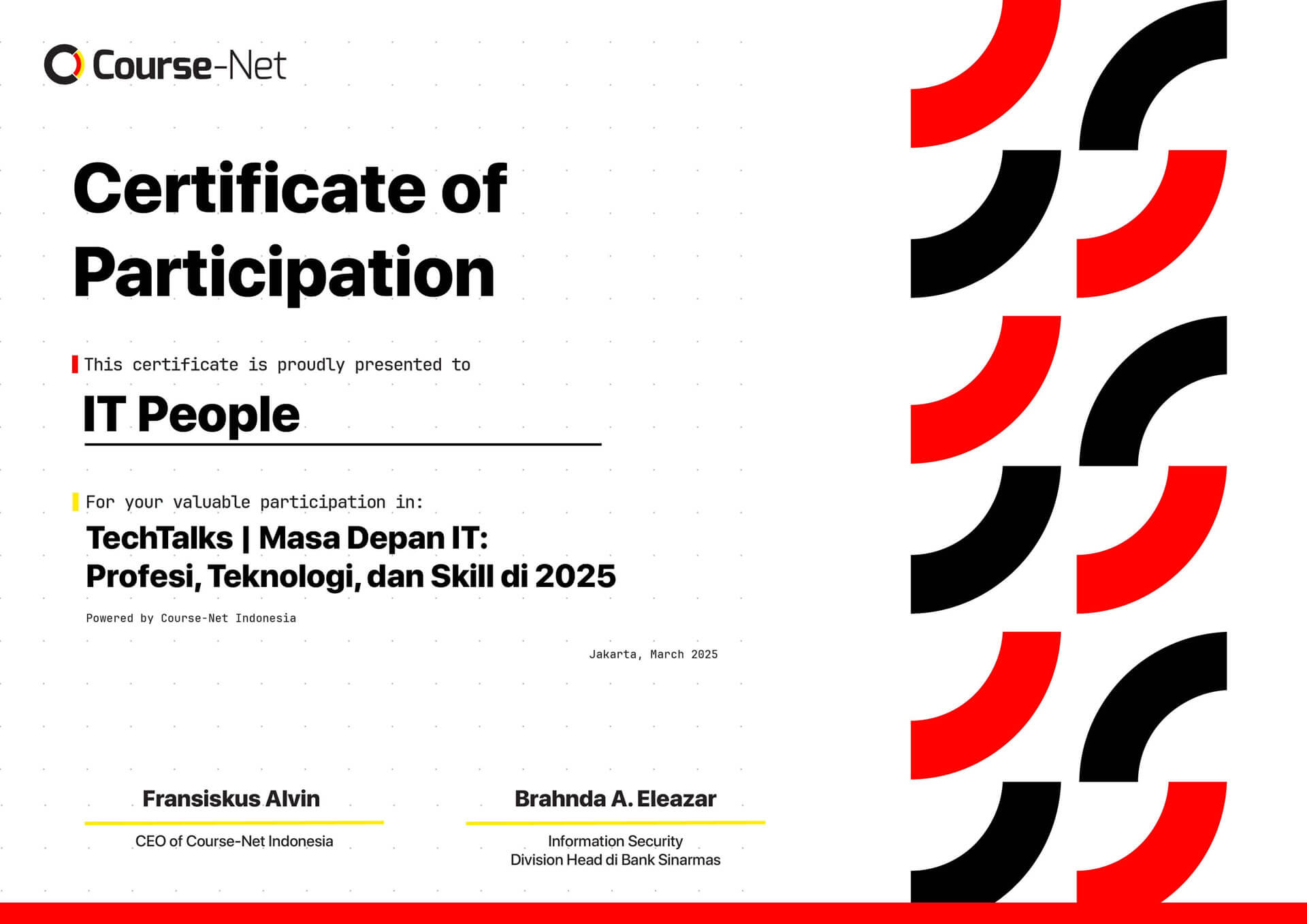 certificate techtalks 01 | Course-Net November 3, 2025